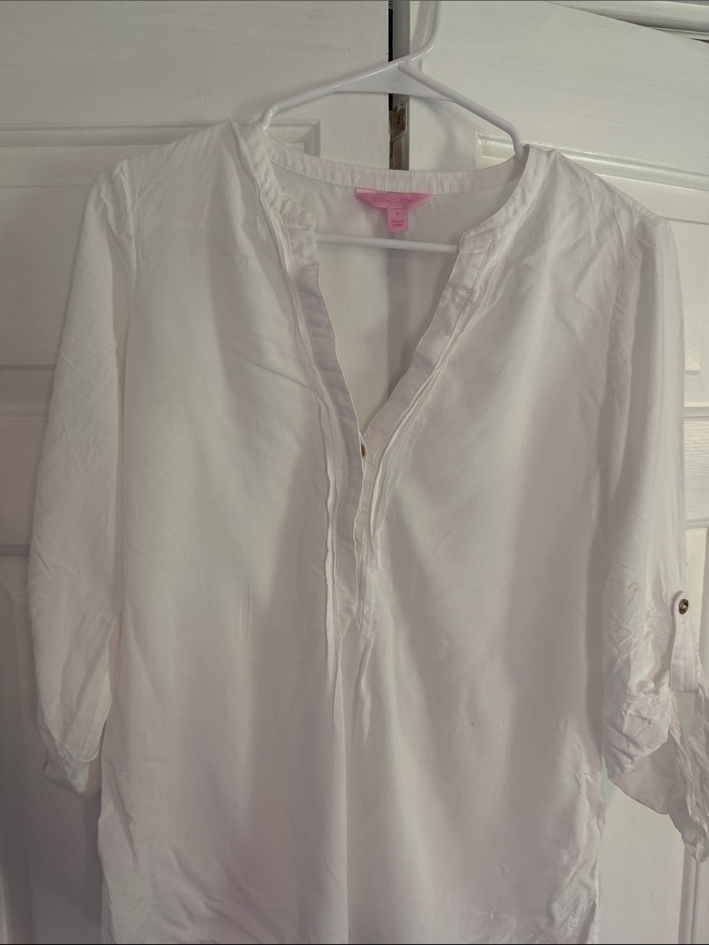 Lilly Pulitzer White Split-Neck Roll-Sleeve Tunic